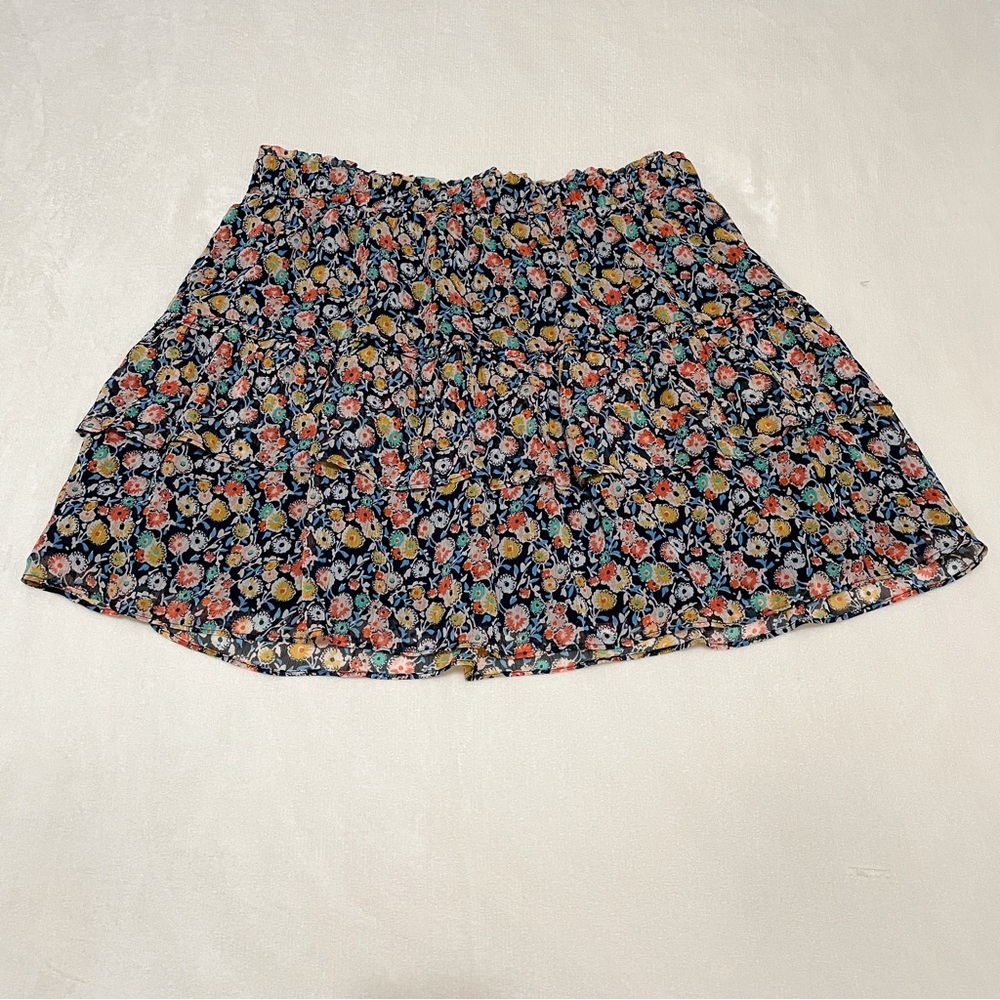 NWT LOFT Floral Tiered Navy Multicolor Mini Skirt size 10 Large